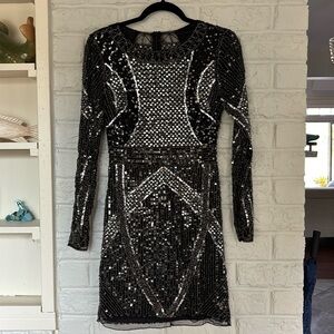 GB Black and Silver Sequin Mini Dress Size Small